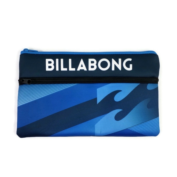 Billabong Handbags - Billabong Jumbo Spell Out Blue Striped Wave Neoprene Scuba Zippered Pouch NWOT